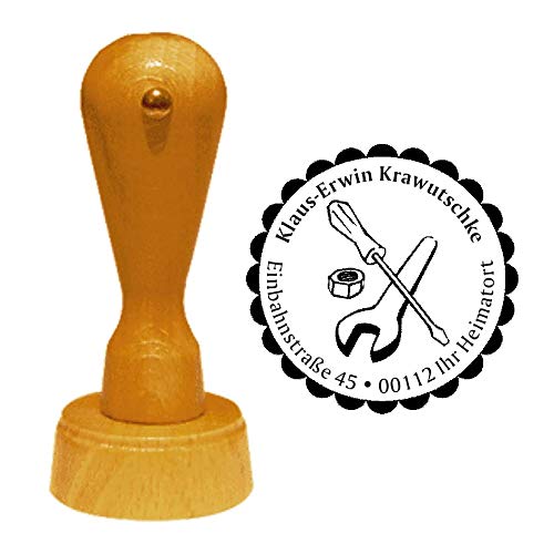 Stempel Adressstempel « WERKZEUG » Durchmesser ca. Ø 40 mm - mit persönlicher Adresse und Motiv - Monteur Handwerker Heimwerker Werkstatt Stempel Adressstempel « WERKZEUG » Durchmesser ca. Ø 40 mm - mit persönlicher Adresse und Motiv - Monteur Handwerker Heimwerker Werkstatt von DEKOLANDO