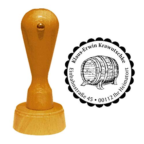 Stempel Adressstempel « WHISKYFASS » Durchmesser ca. Ø 40 mm - mit persönlicher Adresse, Motiv und Zierrand - Whisky Whiskey Fass Destillerie von DEKOLANDO