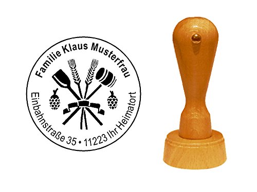 Stempel Holzstempel Motivstempel « BRAUEREI » Durchmesser ca. Ø 40 mm - mit persönlicher Adresse und Motiv - Bierbrauer Brauer Bierbrauerei Beruf von DEKOLANDO