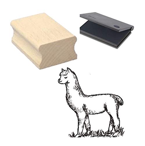 Stempel mit Motiv « LAMA » ca. 40 x 40 mm - Motivstempel aus Holz mit Kissen - für Scrapbooking Embossing Basteln - Tiere Lamas Zoo von DEKOLANDO