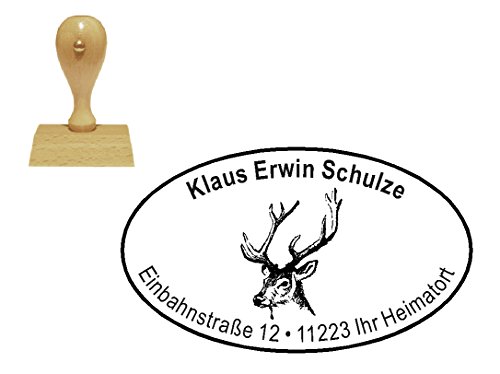 personalisierter Stempel Holzstempel « HIRSCH KOPF » Motivstempel - Tierstempel Zoo Tierpark Jäger Förster Jagd von DEKOLANDO