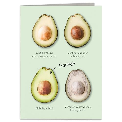 Avocado Geburtstagskarte Frau beste Freundin personalisierte Karte Geburtstag Geschenk Grußkarte Klappkarte mit Umschlag 10,5 x 14,8 cm von DEL MÀ Unique & Personal