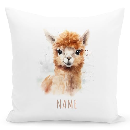 DEL MÀ Unique & Personal Alpaka Kissen personalisiert mit Namen Kinderkissen Kuschelkissen Kinder Geschenk Kinderzimmer Deko Junge Mädchen Zierkissen Dekokissen 40x40 cm inkl. Füllung und Bezug von DEL MÀ Unique & Personal