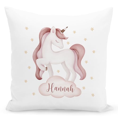 DEL MÀ Unique & Personal Einhorn Kissen personalisiertes Einhornkissen Kissen mit Namen für Mädchen Kuschelkissen Kinder Dekokissen Kinderzimmer Namenskissen 40x40 cm inkl. Füllung (Boho Stil) von DEL MÀ Unique & Personal