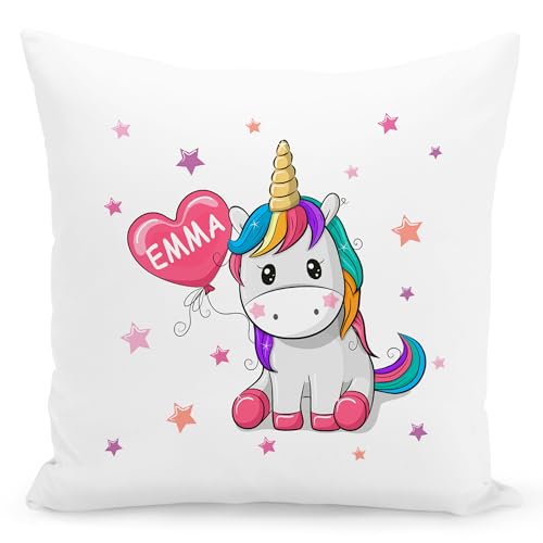 DEL MÀ Unique & Personal Einhorn Kissen personalisiertes Einhornkissen Kissen mit Namen für Mädchen Kuschelkissen Kinder Dekokissen Kinderzimmer Namenskissen 40x40 cm inkl. Füllung (Comic Stil) von DEL MÀ Unique & Personal