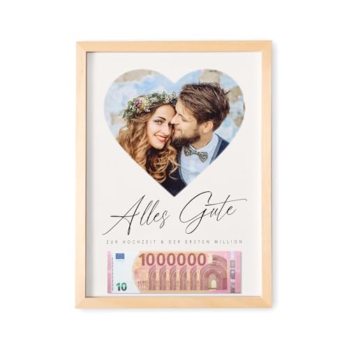 DEL MÀ Unique & Personal Eure erste Million Hochzeitsgeschenk personalisiertes Geldgeschenk zur Hochzeit mit Foto Geld Verpackung (DIN A3 | mit oder ohne Bilderrahmen) von DEL MÀ Unique & Personal