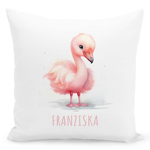 DEL MÀ Unique & Personal Flamingo Kissen personalisiert mit Namen Kinderkissen Kuschelkissen Kinder Geschenk Kinderzimmer Deko Junge Mädchen Zierkissen Dekokissen 40x40 cm inkl. Füllung und Bezug von DEL MÀ Unique & Personal