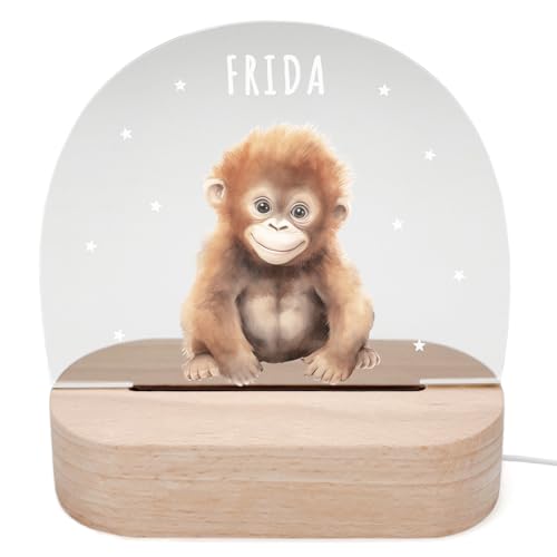 DEL MÀ Unique & Personal Personalisiertes Affe Nachtlicht Kinder & Babys Babyzimmer Deko Kinderzimmer Nachtlampe Mädchen Jungen Kinderlampe Inkl. Holzfuß & Netzteil von DEL MÀ Unique & Personal