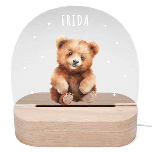 DEL MÀ Unique & Personal Personalisiertes Bär Nachtlicht Kinder & Babys Babyzimmer Deko Kinderzimmer Nachtlampe Mädchen Jungen Kinderlampe Inkl. Holzfuß & Netzteil von DEL MÀ Unique & Personal