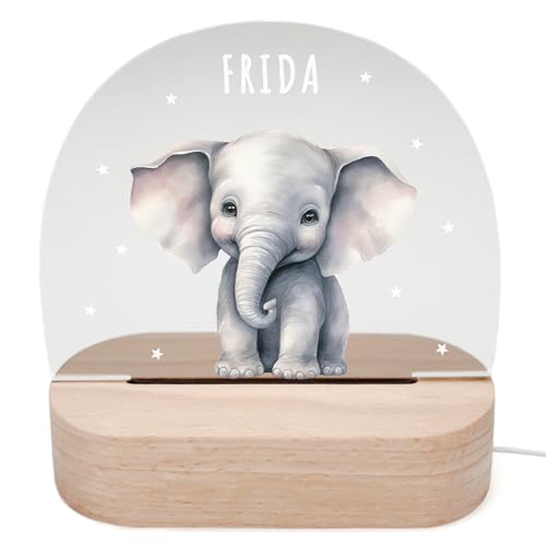 DEL MÀ Unique & Personal Personalisiertes Elefant Nachtlicht Kinder & Babys Babyzimmer Deko Kinderzimmer Nachtlampe Mädchen Jungen Kinderlampe Inkl. Holzfuß & Netzteil von DEL MÀ Unique & Personal