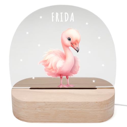 DEL MÀ Unique & Personal Personalisiertes Flamingo Nachtlicht Kinder & Babys Babyzimmer Deko Kinderzimmer Nachtlampe Mädchen Jungen Kinderlampe Inkl. Holzfuß & Netzteil von DEL MÀ Unique & Personal