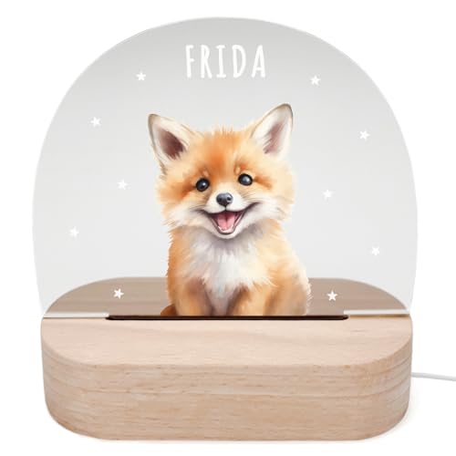 DEL MÀ Unique & Personal Personalisiertes Fuchs Nachtlicht Kinder & Babys Babyzimmer Deko Kinderzimmer Nachtlampe Mädchen Jungen Kinderlampe Inkl. Holzfuß & Netzteil von DEL MÀ Unique & Personal