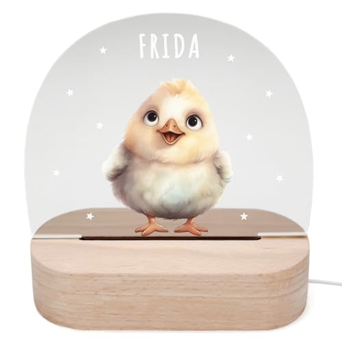 DEL MÀ Unique & Personal Personalisiertes Huhn Nachtlicht Kinder & Babys Babyzimmer Deko Kinderzimmer Nachtlampe Mädchen Jungen Kinderlampe Inkl. Holzfuß & Netzteil von DEL MÀ Unique & Personal