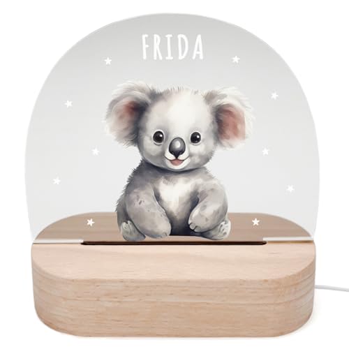 DEL MÀ Unique & Personal Personalisiertes Koala Nachtlicht Kinder & Babys Babyzimmer Deko Kinderzimmer Nachtlampe Mädchen Jungen Kinderlampe Inkl. Holzfuß & Netzteil von DEL MÀ Unique & Personal