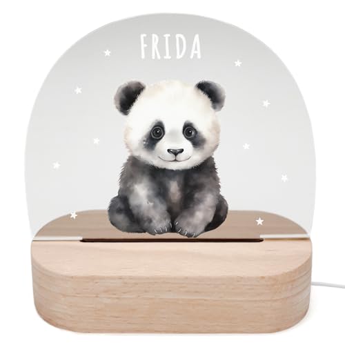 DEL MÀ Unique & Personal Personalisiertes Panda Nachtlicht Kinder & Babys Babyzimmer Deko Kinderzimmer Nachtlampe Mädchen Jungen Kinderlampe Inkl. Holzfuß & Netzteil von DEL MÀ Unique & Personal