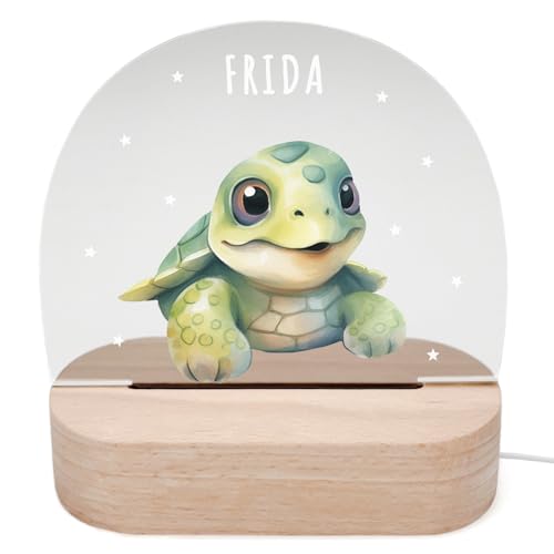 DEL MÀ Unique & Personal Personalisiertes Schildkröte Nachtlicht Kinder & Babys Babyzimmer Deko Kinderzimmer Nachtlampe Mädchen Jungen Kinderlampe Inkl. Holzfuß & Netzteil von DEL MÀ Unique & Personal