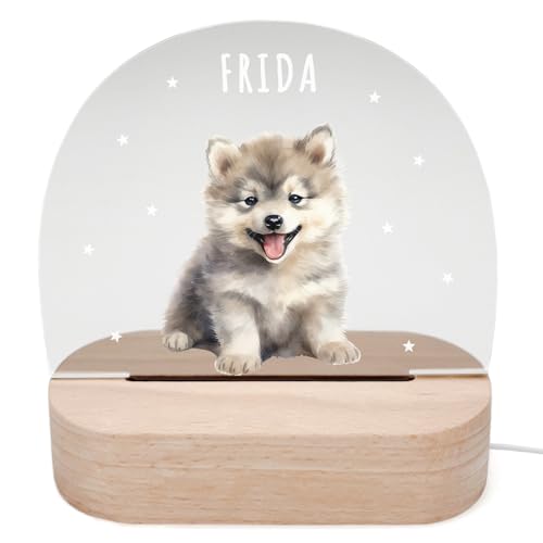 DEL MÀ Unique & Personal Personalisiertes Wolf Nachtlicht Kinder & Babys Babyzimmer Deko Kinderzimmer Nachtlampe Mädchen Jungen Kinderlampe Inkl. Holzfuß & Netzteil von DEL MÀ Unique & Personal