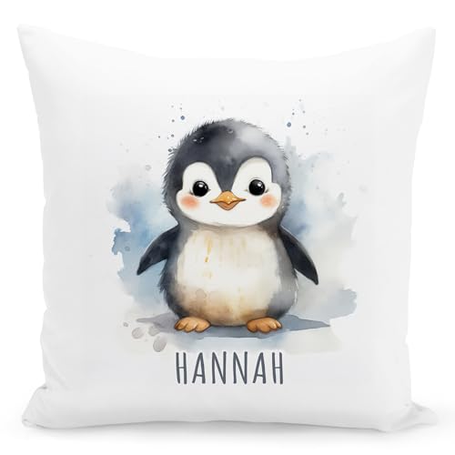 DEL MÀ Unique & Personal Pinguin Kissen personalisiert mit Namen Kuschelkissen Kinder Geschenk Kinderzimmer Deko Junge Mädchen Kinderkissen Dekokissen 40x40 cm inkl. Füllung und Bezug von DEL MÀ Unique & Personal