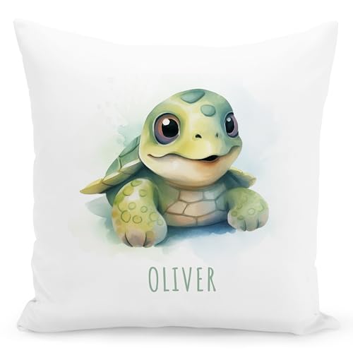 DEL MÀ Unique & Personal Schildkröte Kissen personalisiert mit Namen Kinderkissen Kuschelkissen Kinder Geschenk Kinderzimmer Deko Junge Mädchen Zierkissen Dekokissen 40x40 cm inkl. Füllung und Bezug von DEL MÀ Unique & Personal