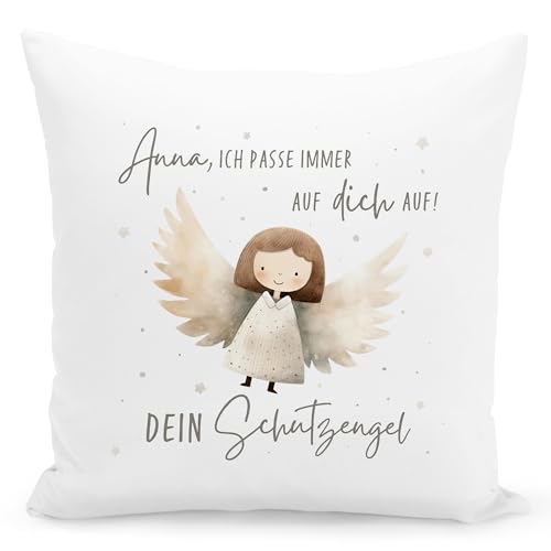 DEL MÀ Unique & Personal Schutzengel Kissen personalisiertes Kuschelkissen für Kinder Engel Geschenk Kinderkissen Kinderzimmer Deko Dekokissen 40x40 cm inkl. Füllung und Bezug von DEL MÀ Unique & Personal