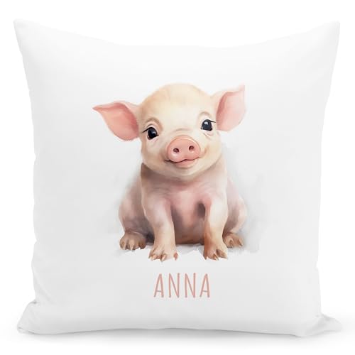 DEL MÀ Unique & Personal Schwein Kissen personalisiert mit Namen Kinderkissen Kuschelkissen Kinder Geschenk Kinderzimmer Deko Junge Mädchen Zierkissen Dekokissen 40x40 cm inkl. Füllung und Bezug von DEL MÀ Unique & Personal