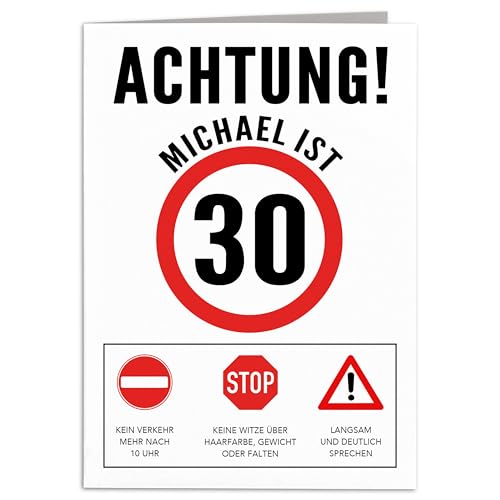 Geburtstagskarte 30 Mann Geburtstag Karte personalisiert lustige Grußkarte Männer Verkehrsschild Klappkarte Faltkarte mit Umschlag 10,5 x 14,8 cm von DEL MÀ Unique & Personal