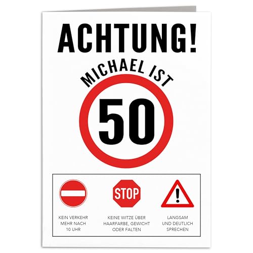 Geburtstagskarte 50 Mann Geburtstag Karte personalisiert lustige Grußkarte Männer Verkehrsschild Klappkarte Faltkarte mit Umschlag 10,5 x 14,8 cm von DEL MÀ Unique & Personal