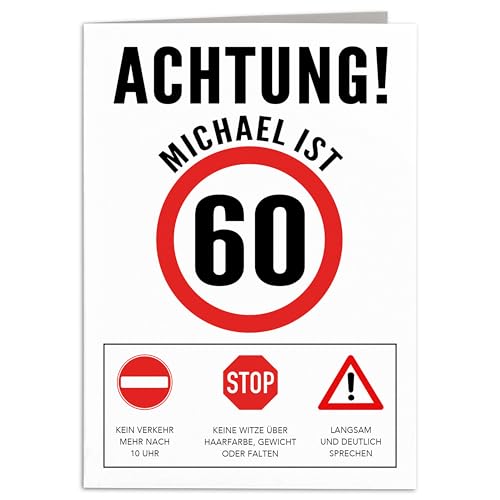 Geburtstagskarte 60 Mann Geburtstag Karte personalisiert lustige Grußkarte Männer Verkehrsschild Klappkarte Faltkarte mit Umschlag 10,5 x 14,8 cm von DEL MÀ Unique & Personal