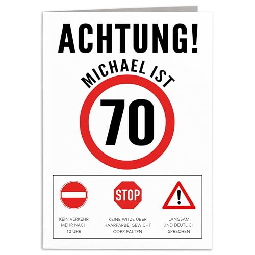 Geburtstagskarte 70 Mann Geburtstag Karte personalisiert lustige Grußkarte Männer Verkehrsschild Klappkarte Faltkarte mit Umschlag 10,5 x 14,8 cm von DEL MÀ Unique & Personal