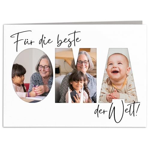 Geburtstagskarte Oma Karte personalisierte Geschenkkarte Muttertag Fotocollage Geburtstag Großmutter Geschenk Muttertagsgeschenk Klappkarte mit Umschlag 10,5 x 14,8 cm von DEL MÀ Unique & Personal