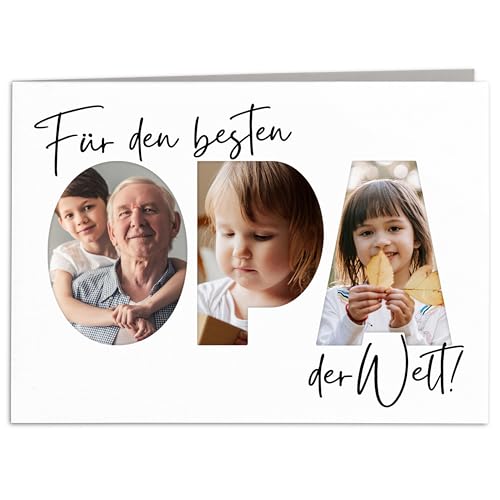 Geburtstagskarte Opa Karte personalisierte Geschenkkarte Vatertag Fotocollage Geburtstag Großvater Geschenk Vatertagsgeschenk Klappkarte mit Umschlag 10,5 x 14,8 cm von DEL MÀ Unique & Personal