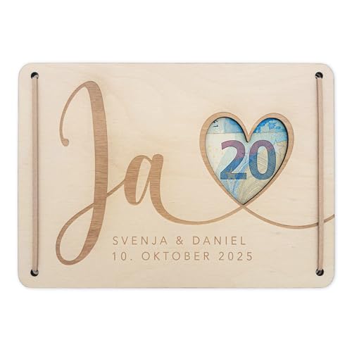 Hochzeitsgeschenk Geld Geldgeschenke Verpackung Hochzeit personalisiertes Hochzeitsgeschenk für Brautpaar Geschenk Hochzeitskarte aus Holz 12x17 cm von DEL MÀ Unique & Personal