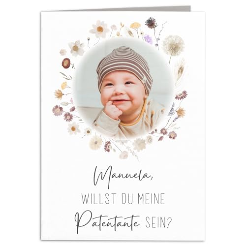 Patentante fragen Willst du meine Patentante sein Karte personalisiert mit Foto Taufpatin fragen Taufpaten Geschenk Klappkarte mit Umschlag 10,5 x 14,8 cm (Wildblumen) von DEL MÀ Unique & Personal