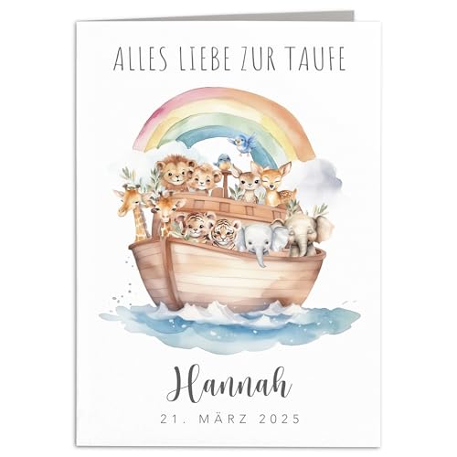 Taufkarte Mädchen Junge personalisiert Taufgeschenk "Arche Noah" Karte Taufe Geschenk Klappkarte mit Umschlag 10,5 x 14,8 cm von DEL MÀ Unique & Personal