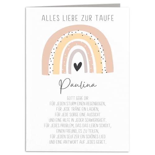 Taufkarte Mädchen Junge personalisiertes Taufgeschenk Regenbogen Karte Taufe Geschenk Klappkarte mit Umschlag 10,5 x 14,8 cm (Apricot) von DEL MÀ Unique & Personal