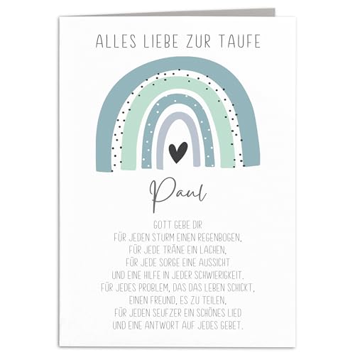 Taufkarte Mädchen Junge personalisiertes Taufgeschenk Regenbogen Karte Taufe Geschenk Klappkarte mit Umschlag 10,5 x 14,8 cm (Blau) von DEL MÀ Unique & Personal