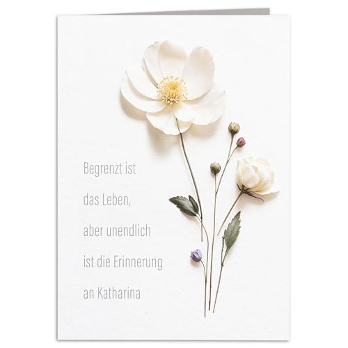 DEL MÀ Unique & Personal Trauerkarte mit Umschlag personalisierte Beileidskarte mit Namen & Foto einer Blume Klappkarte 14,8 x 10,5 cm (Hochformat) für Beerdigung, Trauer, Trauerfeier, Lebewohl von DEL MÀ Unique & Personal