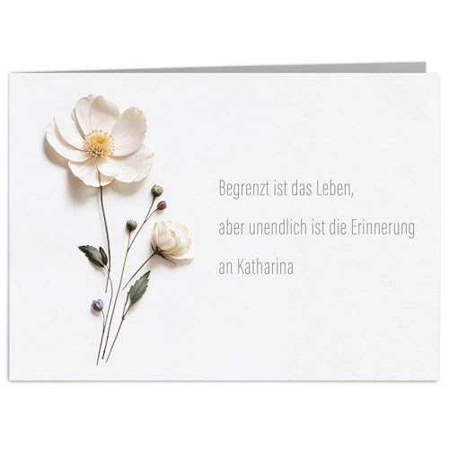 Trauerkarte mit Umschlag personalisierte Beileidskarte besonderes Trauergeschenk mit Namen & Foto einer Blume Klappkarte mit Umschlag 14,8 x 10,5 cm (Querformat) von DEL MÀ Unique & Personal