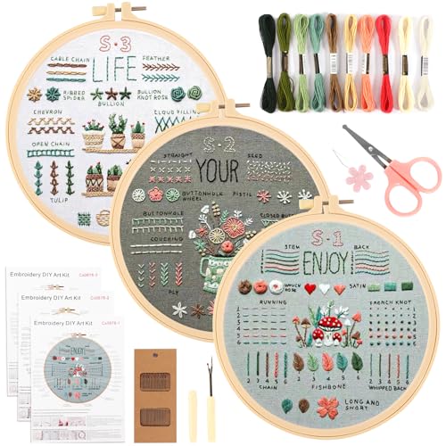 DELAESI Sticken Set Erwachsene Stickset für Anfänger Blumenmuster Pflanzen Embroidery Kit Kreuzstich Set Enthält Gestempelt Blume Muster Bambus Reifen Farbfäden Werkzeuge Anleitung von DELAESI