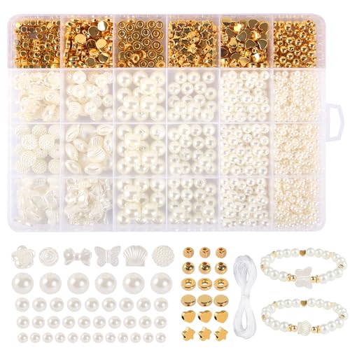 Perlen zum Auffädeln Erwachsene Perlen Weiß Bracelet Making Kit Schmuck Selber Machen Set Perlen Set Armbänder für DIY von DELAESI