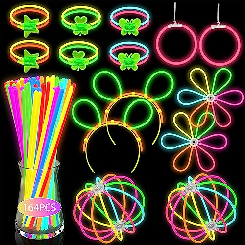 DELEE Knicklichter Kinder, leuchtstäbe party set, Schmetterlingsverbinder für Neon-Knicklichter, Armbänder, Halsketten, Gläser und Bälle für Party deko Partyzubehör, Festival, Halloween (164 Stück) von DELEE