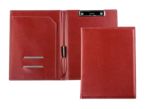 DELMON VARONE - Klemmbrett Mappe DIN A4 aus veganem Eco Kunstleder Rot - Organizer Klemmbrettmappe mit Blockklemme, Stiftschlaufe & Steckfächer - Klassische Echtleder Business-Mappe von DELMON VARONE - FINE LEATHERGOODS MADE IN GERMANY