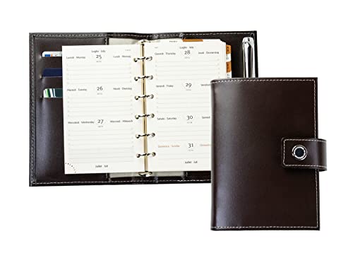 DELMON VARONE - Mini Pocket A6 Kalender 2025 Cambridge Top Grain Leder braun - Terminkalender Ringbuch & A-Z Telefonregister - Organizer Terminplaner mit Wochenansicht (1 Woche auf 2 Seiten) von DELMON VARONE - FINE LEATHERGOODS MADE IN GERMANY