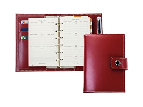 DELMON VARONE - Mini Pocket A6 Kalender 2024 Cambridge Top Grain Leder rot - Terminkalender Ringbuch & A-Z Telefonregister - Organizer Terminplaner mit Wochenansicht (1 Woche auf 2 Seiten) von DELMON VARONE - FINE LEATHERGOODS MADE IN GERMANY