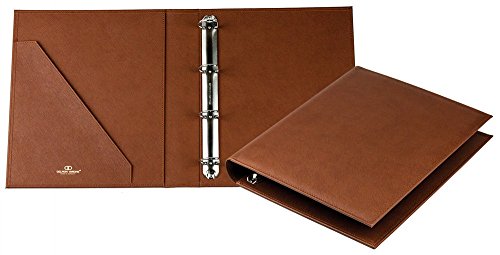 DELMON VARONE - Personalisierbare Dokumentenmappe DIN A4 aus Saffiano Lederimitat braun, Elegante Kunstleder Ringbuch Mappe zum abheften von Dokumenten, Urkunden und Akten, Links mit Einsteckfach von DELMON VARONE - FINE LEATHERGOODS MADE IN GERMANY