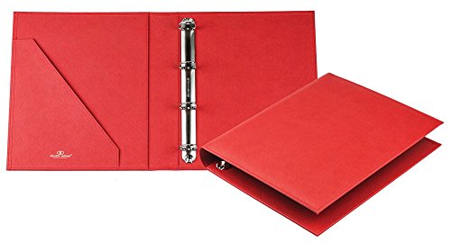 DELMON VARONE - Personalisierbare Dokumentenmappe DIN A4 aus Saffiano Lederimitat rot, Elegante Kunstleder Ringbuch Sammelmappe zum abheften von Dokumenten, Urkunden und Akten, Links mit Einsteckfach von DELMON VARONE - FINE LEATHERGOODS MADE IN GERMANY