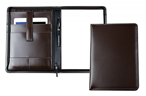 DELMON VARONE - Personalisierbare Tablet Schreibmappe DIN A4 aus Cambridge Top Grain Leder braun, Konferenzmappe mit Notizblock, Stiftschlaufe & Einsteckfächer, Besprechungsmappe mit Reißverschluss von DELMON VARONE - FINE LEATHERGOODS MADE IN GERMANY