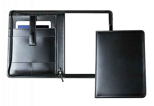 DELMON VARONE - Personalisierbare Tablet Schreibmappe DIN A4 aus Cambridge Top Grain Leder schwarz, Konferenzmappe mit Notizblock, Stiftschlaufe & Einsteckfächer, Businessmappe mit Reißverschluss von DELMON VARONE - FINE LEATHERGOODS MADE IN GERMANY