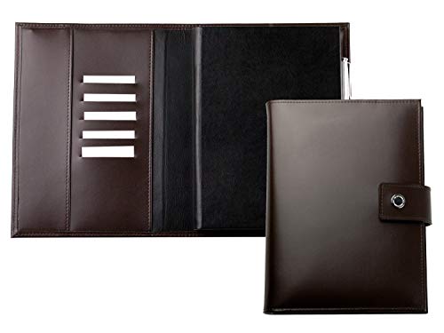 DELMON VARONE - Personalisierbares Notizbuch DIN A5 (auswechselbar) mit Verschlusslasche, Kartenfächer & Stiftschlaufe Cambridge Top Grain Leder Braun - Blanko Buch personalisiert mit Namen oder Logo von DELMON VARONE - FINE LEATHERGOODS MADE IN GERMANY