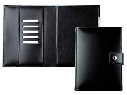 DELMON VARONE - Personalisierbares Notizbuch DIN A5 (auswechselbar) mit Verschlusslasche, Kartenfächer & Stiftschlaufe aus Cambridge Top Grain Leder Schwarz -Blanko Buch unliniert im Hardcover-Einband von DELMON VARONE - FINE LEATHERGOODS MADE IN GERMANY